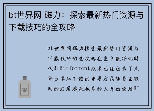 bt世界网 磁力：探索最新热门资源与下载技巧的全攻略